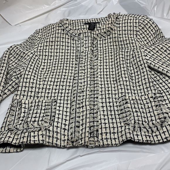 Wmn's Apostrophe Blk Wht Crm Pckt Blzr Jkt Sz 16P - Picture 4 of 6